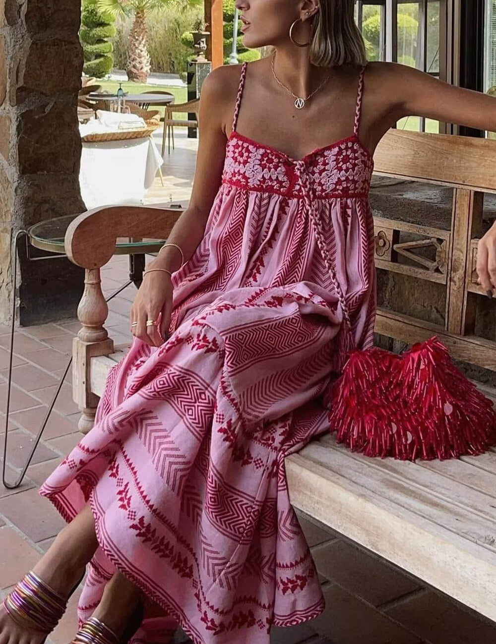 Crochet Patchwork Ethnic Style Knitted Slip Maxi Dress Dresses
