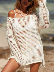 Cutout Knitted Beach Bikini Sun Protection Cover-Up White Dresses