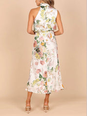 Halter Neck Floral Elastic Waist Maxi Dress Dresses