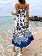 Ethnic Floral Print Back Smocked Loose Midi Dress Dresses