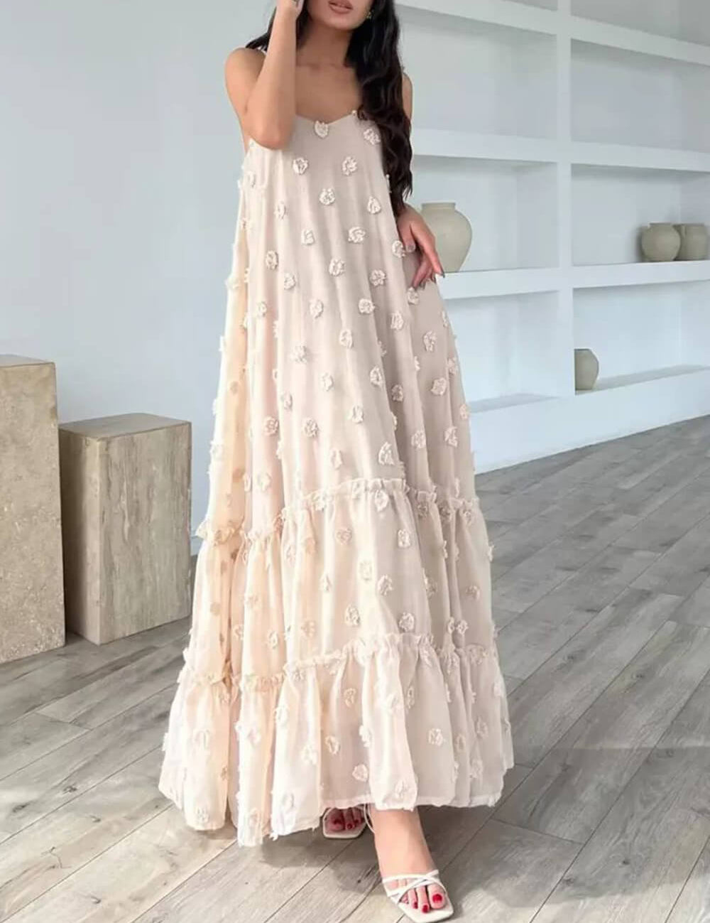 Flower Decor Pretty A-Line Layered Loose Maxi Dress Dresses