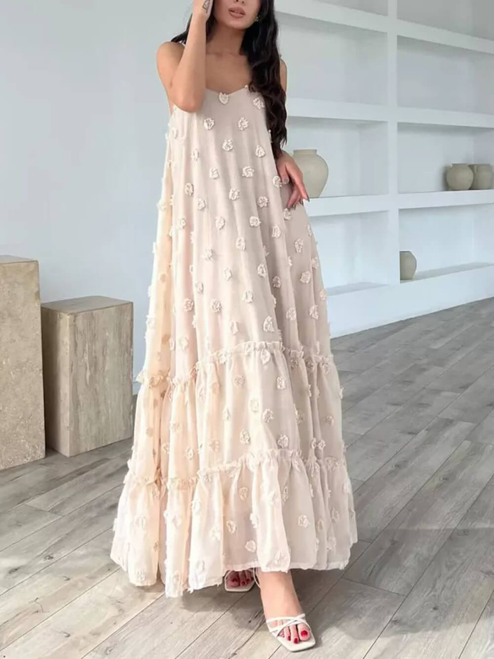Flower Decor Pretty A-Line Layered Loose Maxi Dress Dresses