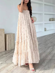 Flower Decor Pretty A-Line Layered Loose Maxi Dress Dresses