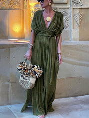 Kimono Draped Braids Cover Up Slit Maxi Dress Green Dresses