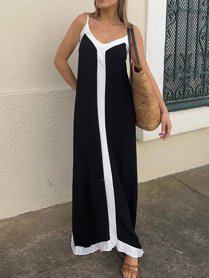 Suspender Colorblock Midi Dress Black Dresses