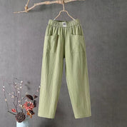 Casual Cotton Linen Trousers with Elasticated Waist Green