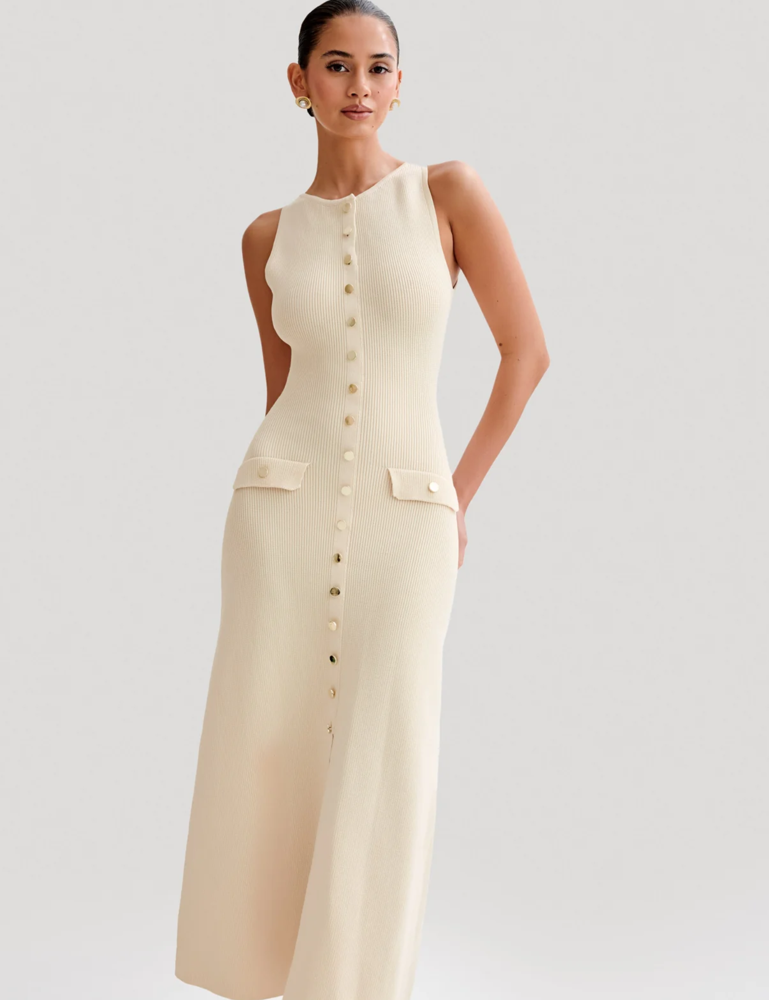 Kamelia™ | Elegant Knitted Dress Beige Dresses