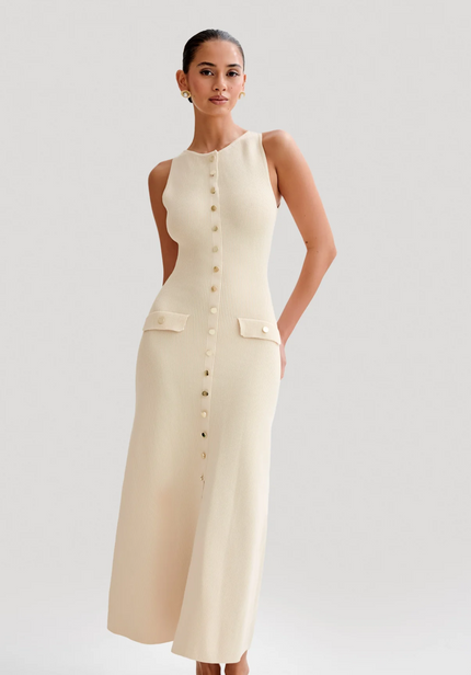Kamelia™ | Elegant Knitted Dress Beige Dresses