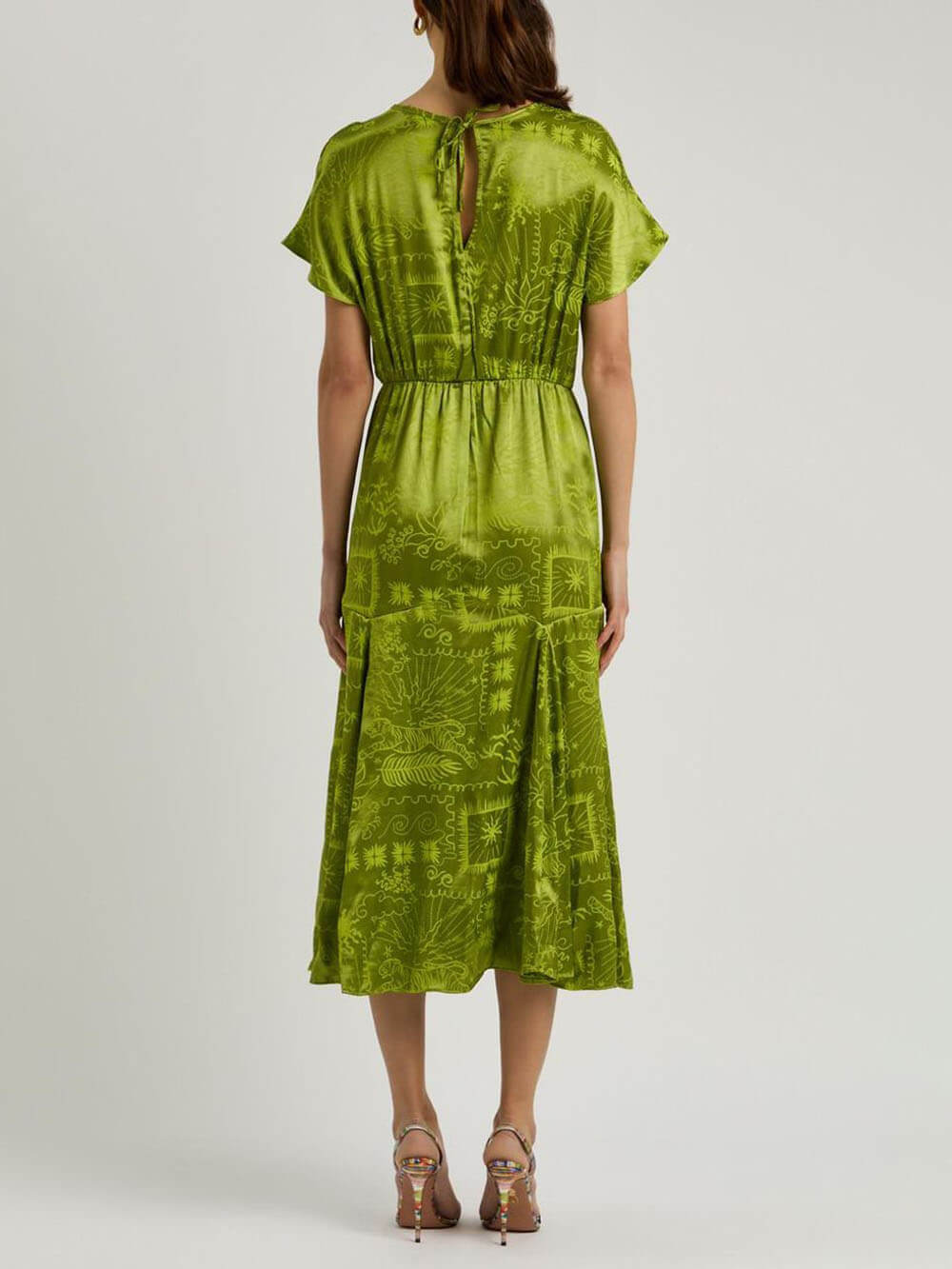 Elegant Satin Jacquard Midi Dress Women’s Green Dresses