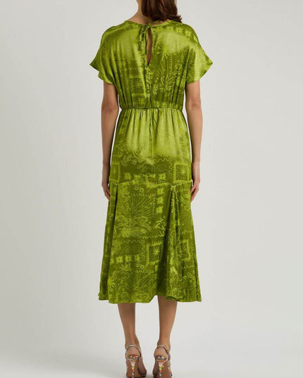 Elegant Satin Unique Jacquard Print Midi Dress Dresses