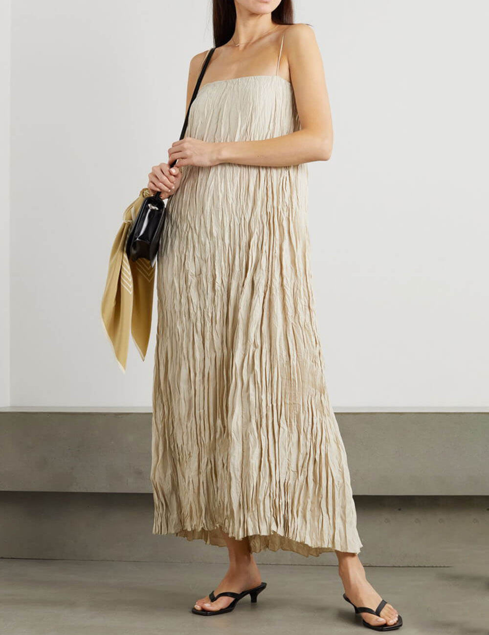 Elegant V-Neck Suspender Dress Chic & Versatile Beige Dresses