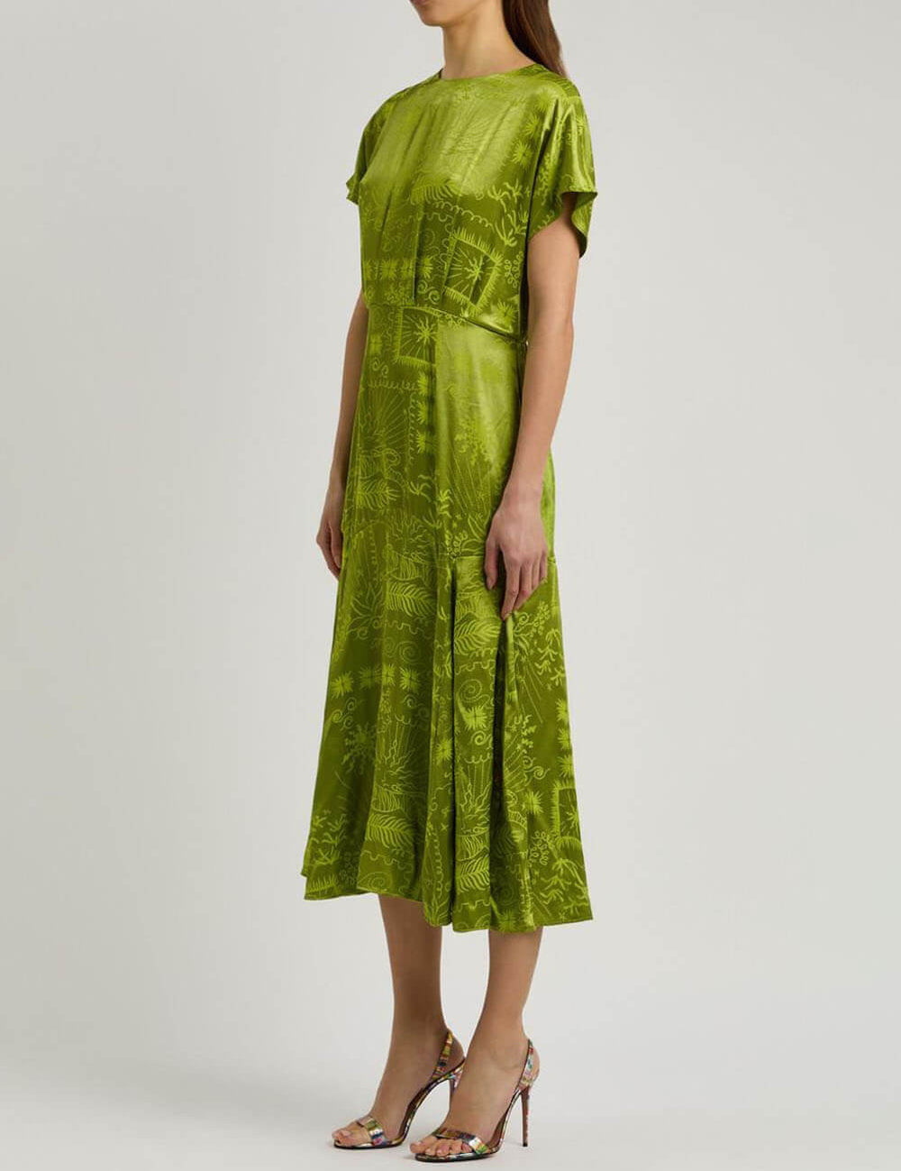 Elegant Satin Unique Jacquard Print Midi Dress Dresses