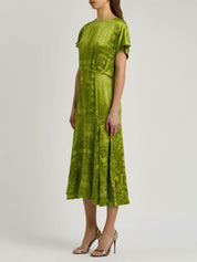 Elegant Satin Jacquard Midi Dress Women’s Green Dresses