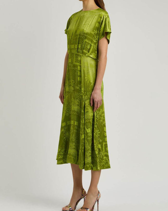 Elegant Satin Unique Jacquard Print Midi Dress Dresses