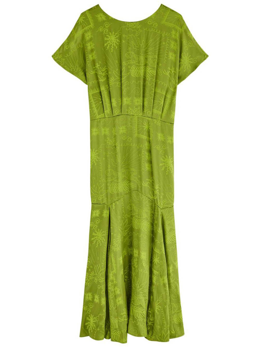 Elegant Satin Jacquard Midi Dress Women’s Green Dresses