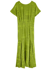 Elegant Satin Jacquard Midi Dress Women’s Green Dresses