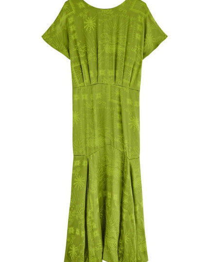 Elegant Satin Unique Jacquard Print Midi Dress Dresses
