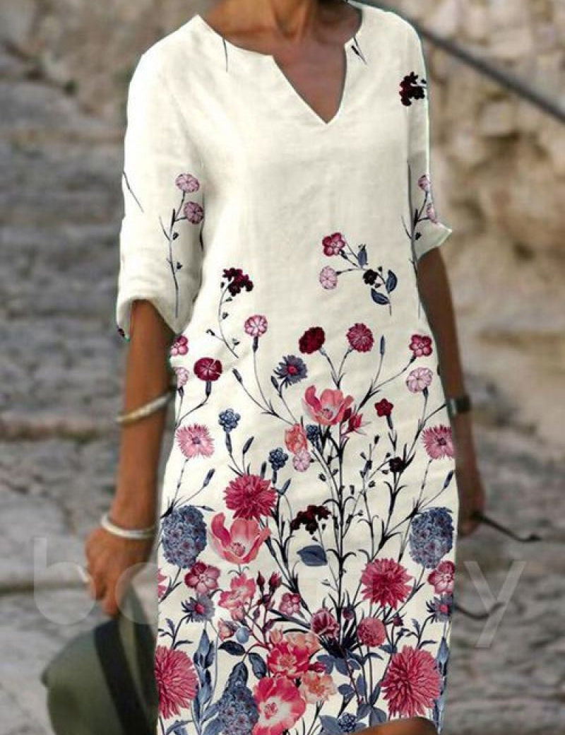 Flora™ - Charming floral linen dress for women 01 Dress