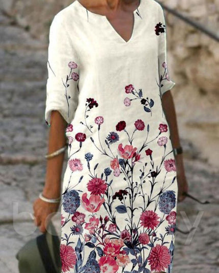 Flora™ - Charming floral linen dress for women 01 Dress