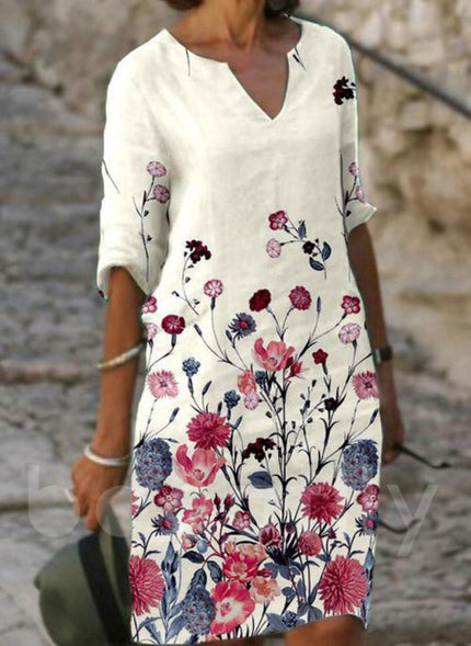 Flora™ - Charming floral linen dress for women 01 Dress