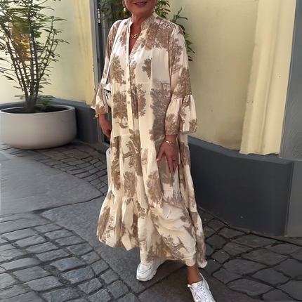 Nerina | Stylish Floral Maxi Dress Khaki Dresses