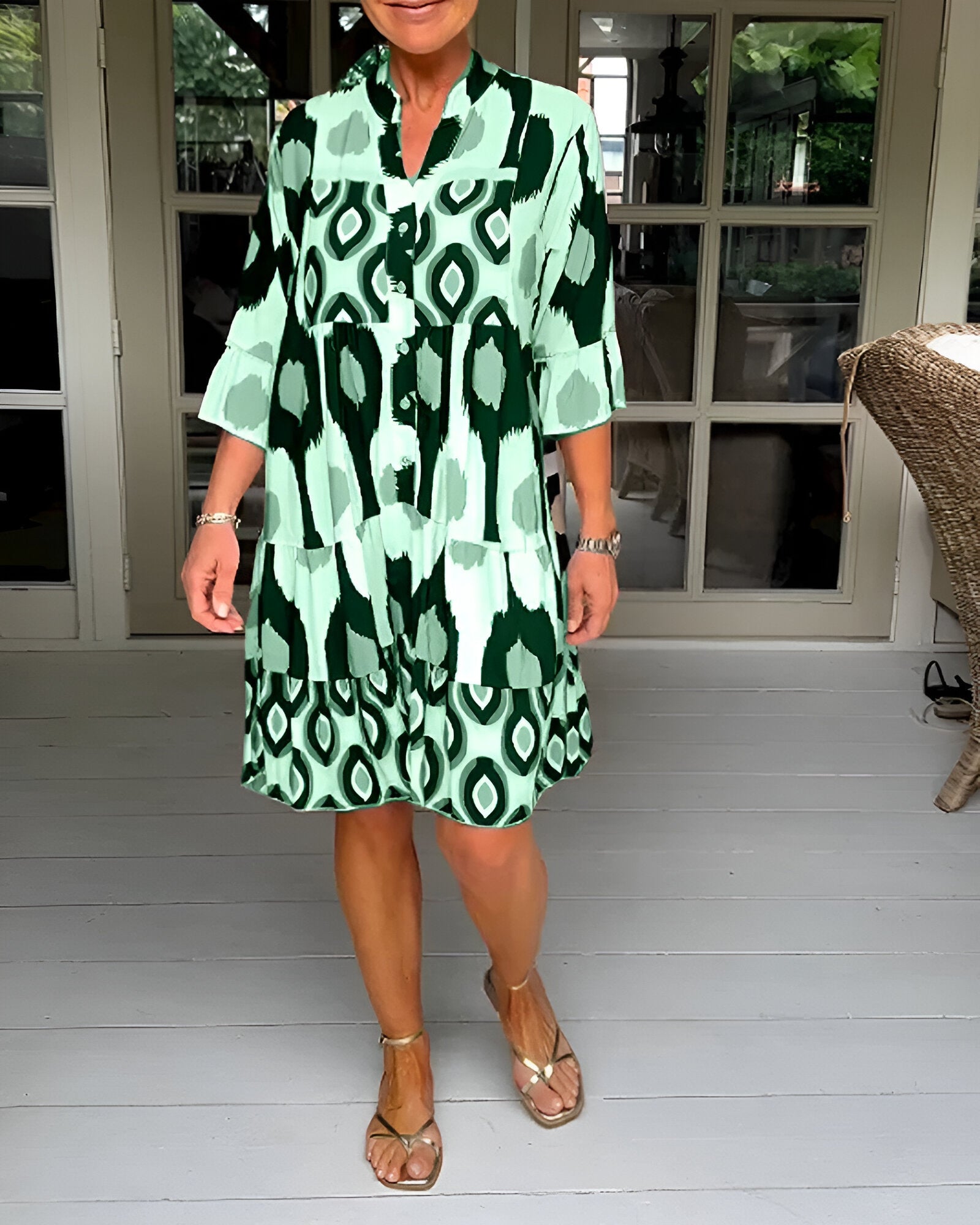 Lavira Elegant Midi Dress Green Dresses