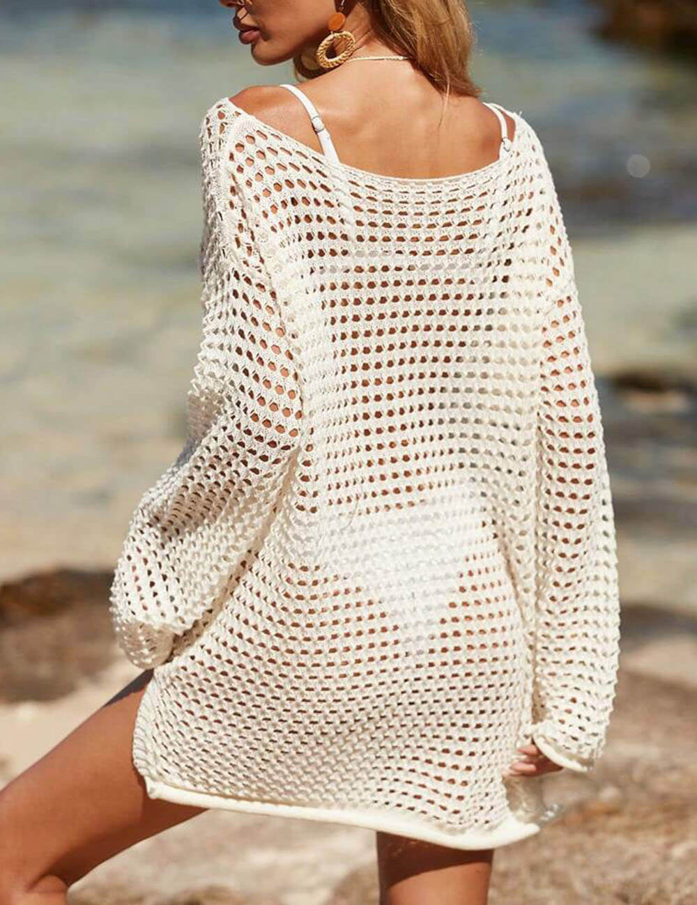 Cutout Knitted Beach Bikini Sun Protection Cover-Up Dresses