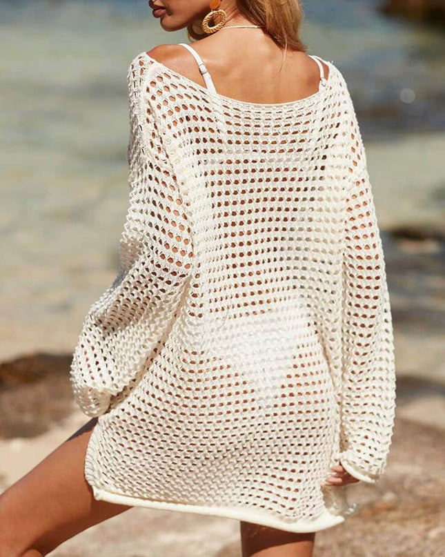 Cutout Knitted Beach Bikini Sun Protection Cover-Up Dresses