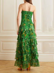Strapless Layered Bandeau Floral Print Maxi Dress Dresses