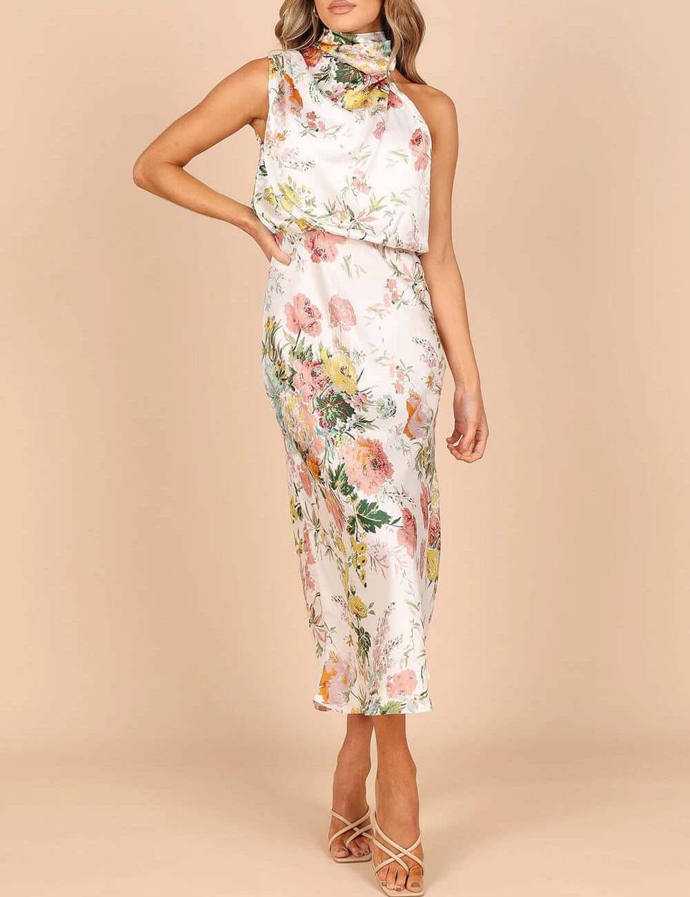 Halter Neck Floral Elastic Waist Maxi Dress Dresses