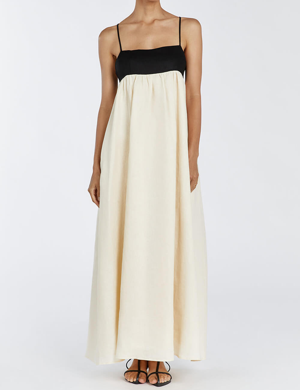 Black And White Loose Suspender Patchwork Maxi Dress Ivory Dresses