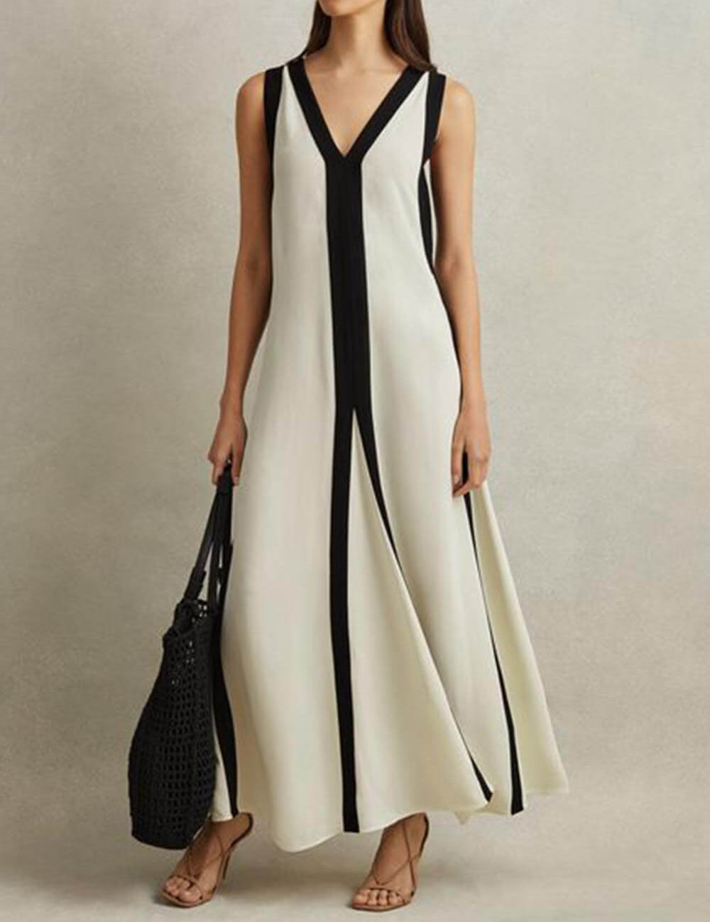 Colorblock Reversible Style A-Line Maxi Dress Dresses