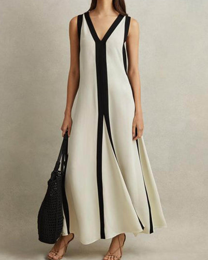 Colorblock Reversible Style A-Line Maxi Dress Dresses