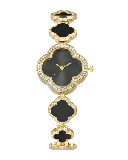Lucky Clover Sparkle Watch Elegant Black Bracelets