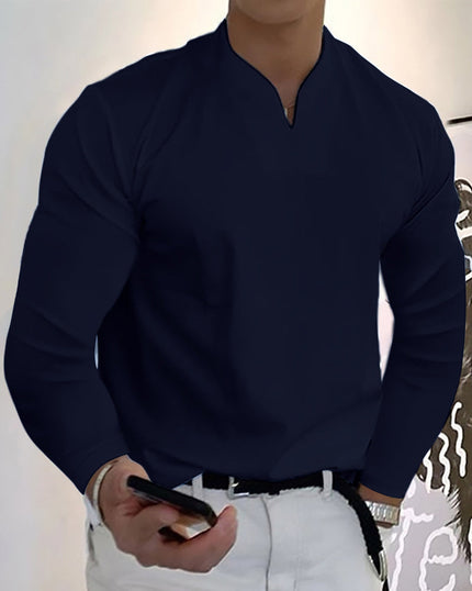 Men's Stylish Long-Sleeve V-Neck T-Shirt Navy blue T-Shirts
