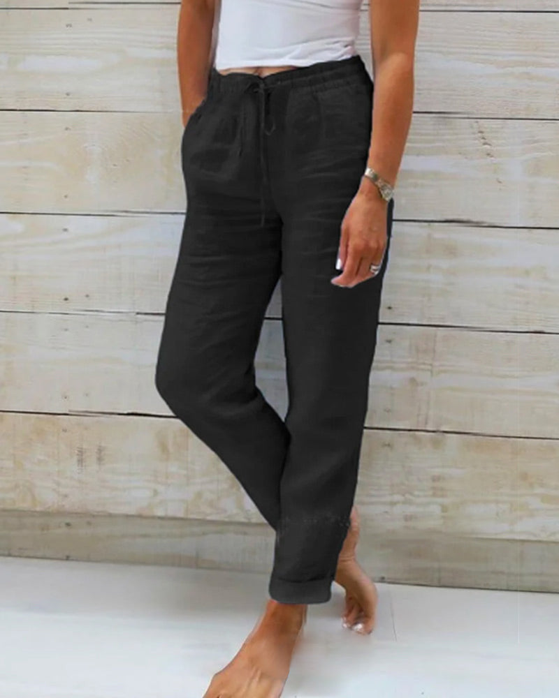 Monica | Elasticated trousers made of cotton and linen Black