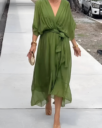 Seraphina | Timeless Wrap Midi Dress Green Dresses