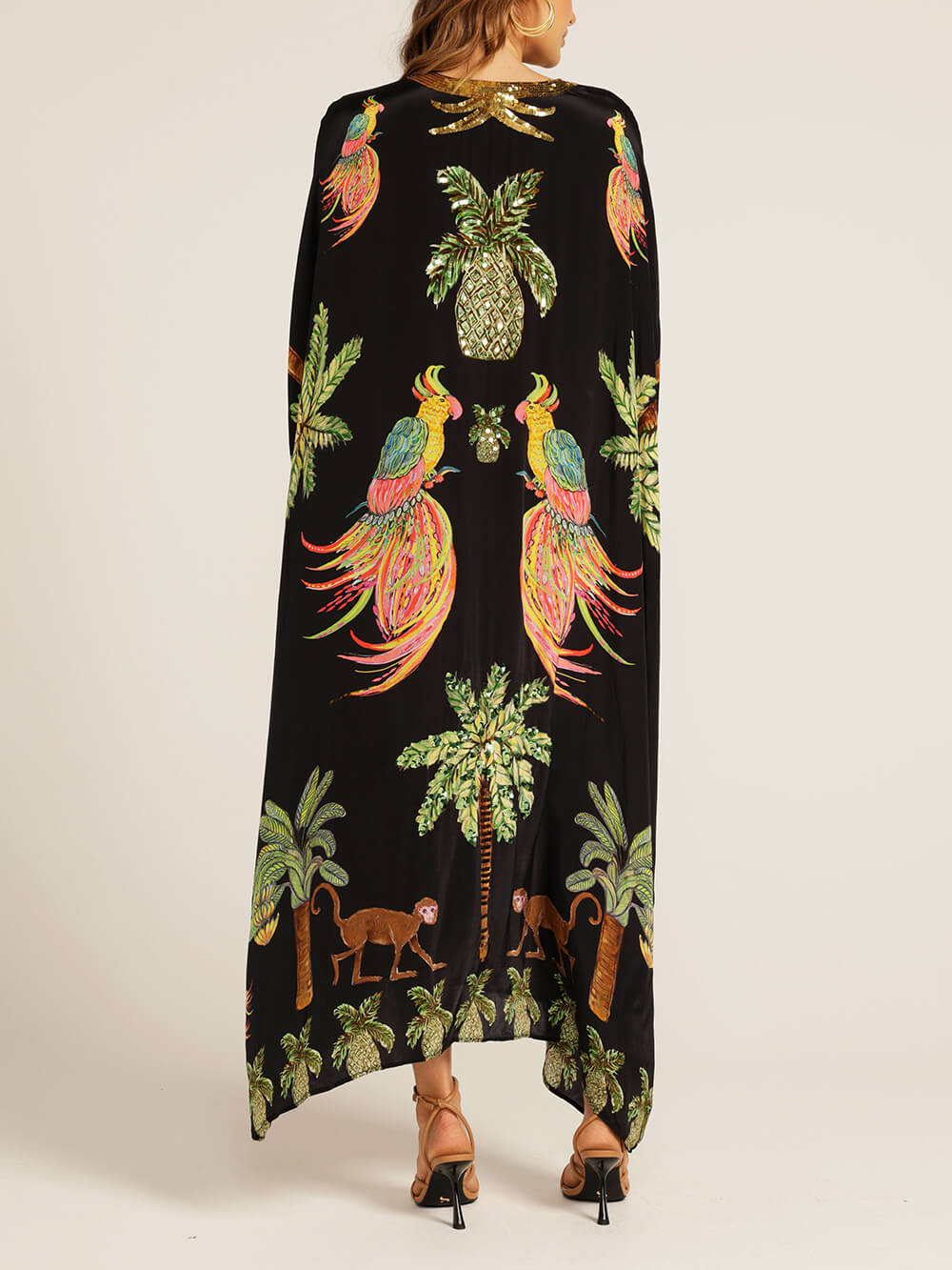 Unique Drop Shoulder Sleeve Coconut Tree Printed Dress Dresses
