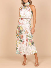 Halter Neck Floral Elastic Waist Maxi Dress Dresses