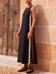 Stripes Side Wave Embellished Side Slit Loose Dress Dresses