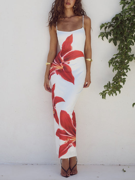 Abstract Unforgettable Floral Print Maxi Dress White Dresses