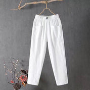 Casual Cotton Linen Trousers with Elasticated Waist White