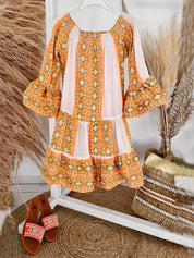 Ethnic Print Linen Blend Off Shoulder Loose Mini Dress Dresses