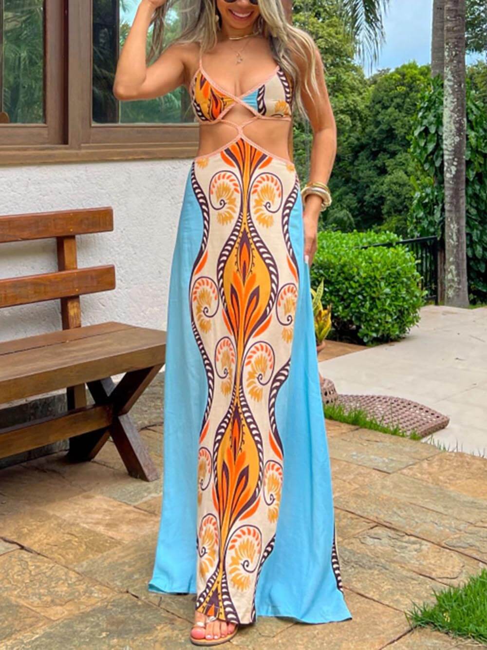 Summer Vacation Exotic Suspender Dress Blue Dresses