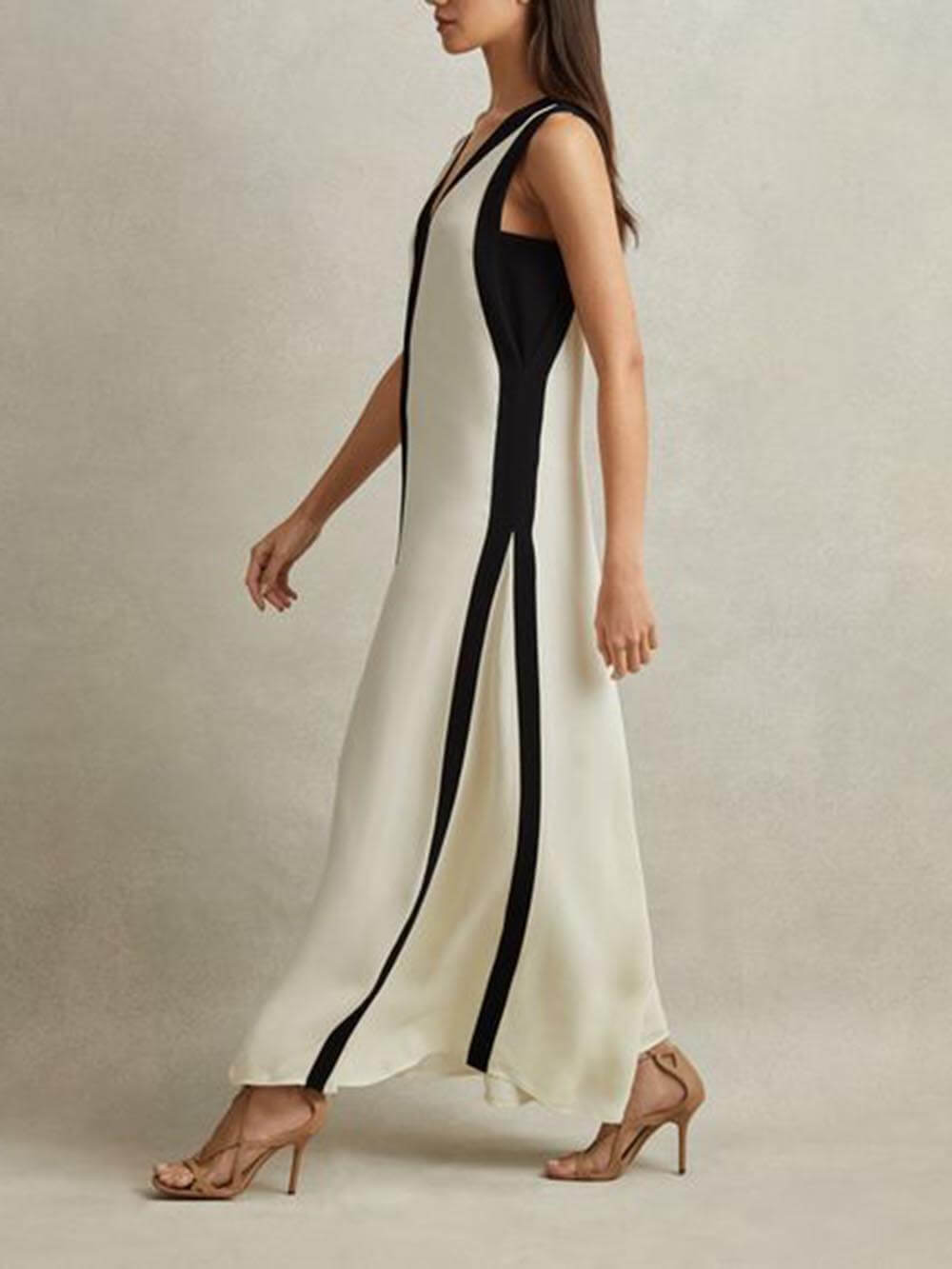 Colorblock Reversible Style A-Line Maxi Dress Dresses