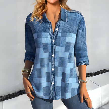 Aurora | Casual Checked Blouse Denim Blue Blouse