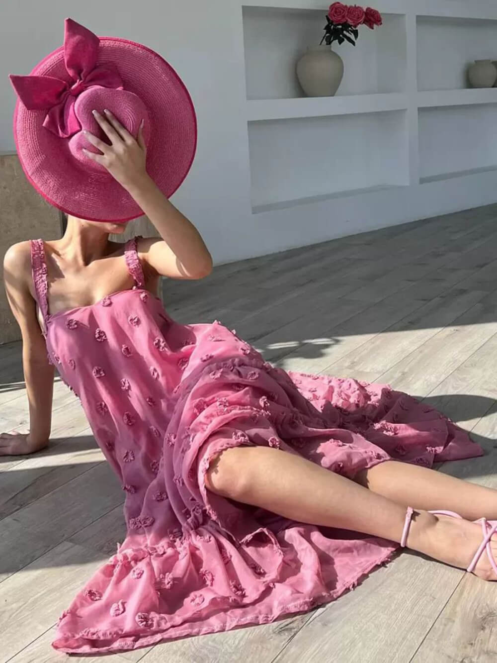 Flower Decor Pretty A-Line Layered Loose Maxi Dress Dresses