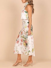 Halter Neck Floral Elastic Waist Maxi Dress Dresses