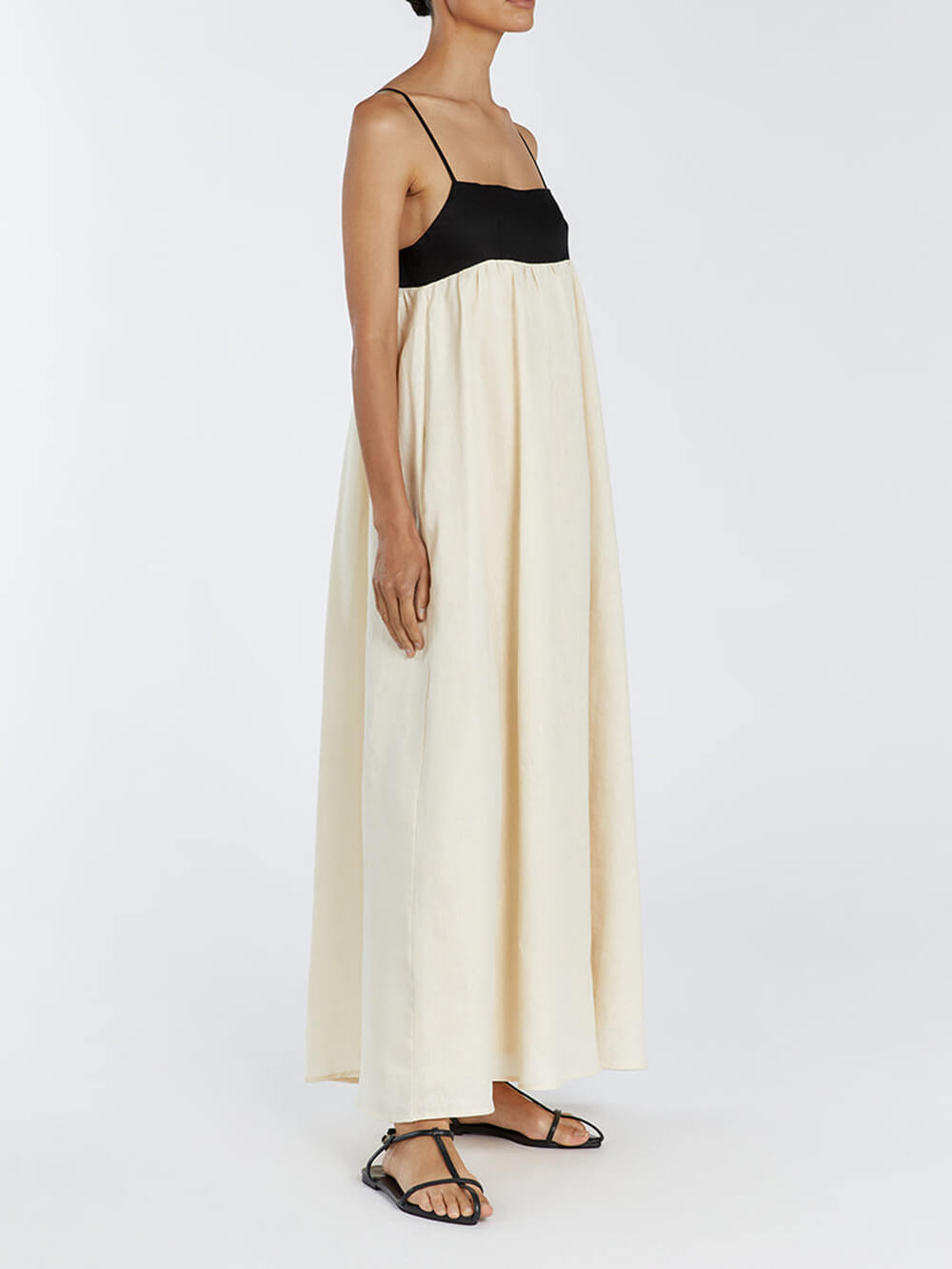 Black And White Loose Suspender Patchwork Maxi Dress Dresses