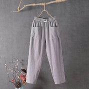 Casual Cotton Linen Trousers with Elasticated Waist Grey